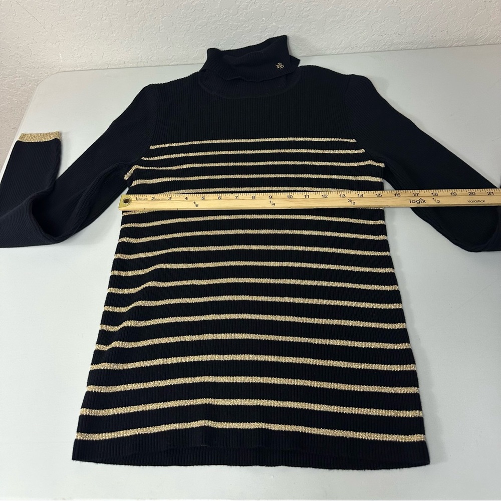 Lauren Ralph Lauren Y2K Gold Metallic Striped Classic Long Sleeve Sweater Large - Picture 7 of 9